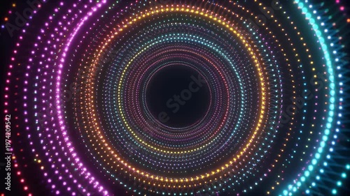 A mesmerizing tunnel of colorful lights stretches into darkness.