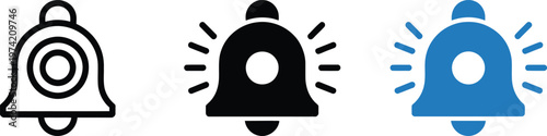 Bell notification icon set with linear solid and colorful variations for web and app interface use