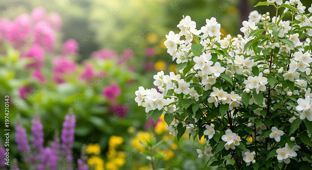 Obraz premium Vibrant garden flowers in full bloom.