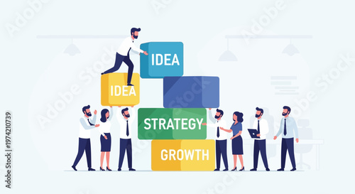 Teamwork building business growth strategy and ideas pyramid