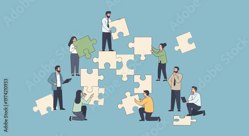 Teamwork building a puzzle, collaboration, business strategy, problem solving, success, connection