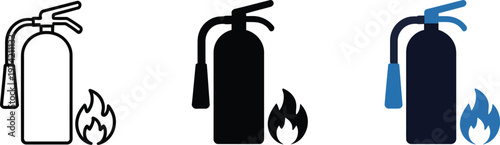 Fire safety extinguisher icons with flame symbol for emergency response training and signage design