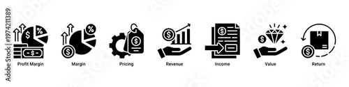 Profit Planning web banner icon vector illustration with icons of Profit Margin,Margin,Pricing,Revenue,Income,Value and Return