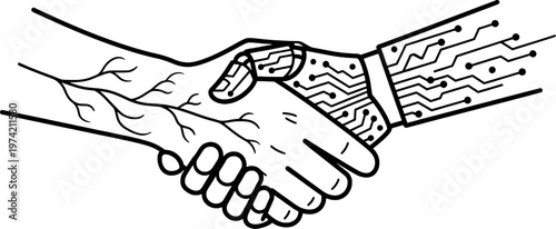 Digital partnership and artificial intelligence collaboration vector, "Created with AI assistance and manually refined."