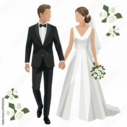 ウエディング新郎新婦のシンプルなイラスト