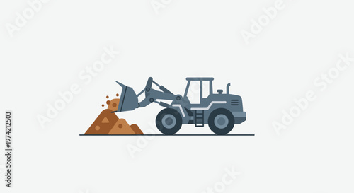 Large grey tractor with pile dirt.