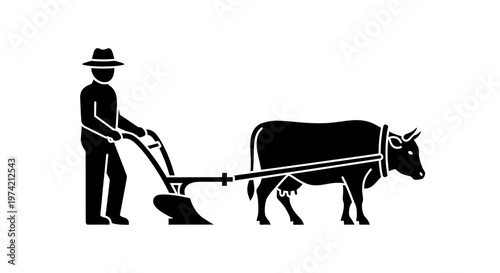 Man plowing with a oxen team.