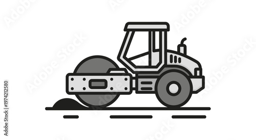 Road roller machine on the ground.