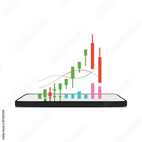Smartphone Screen Showing Stock Market Candlestick Chart