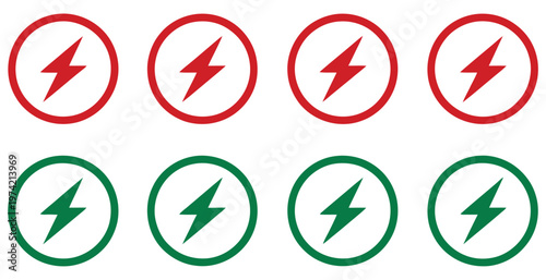 Charge set icons collection featuring charging symbols, battery power indicators, energy status graphics, plug and lightning icons
