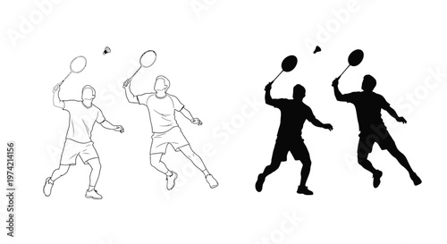 Two professional badminton players competing in a match vector graphic illustration for sports tournament event design