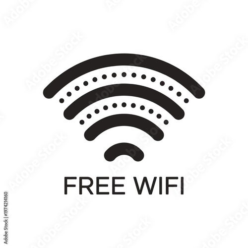 Free WiFi sign icon, wireless internet symbol, network connection logo, modern black style