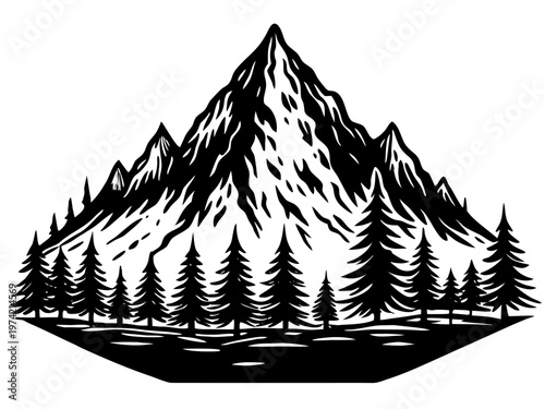 Mountain with forest foreground reflected over flat water basin