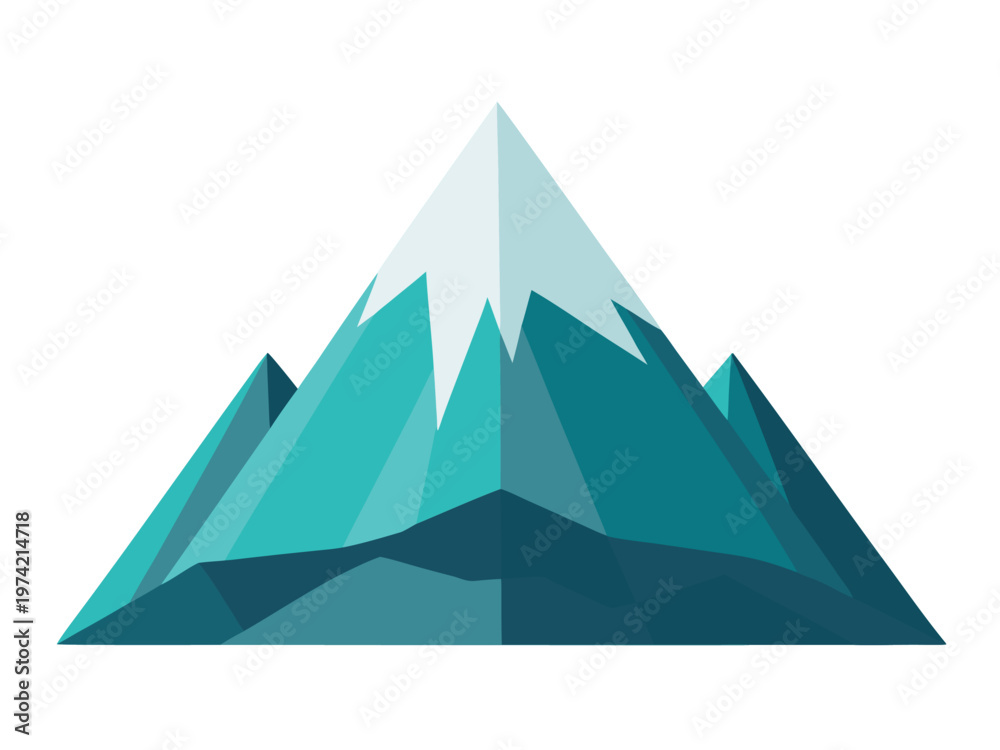 Fototapeta premium Geometric mountain peak with snowcap on white background