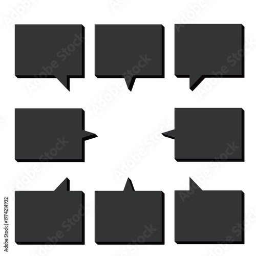 立体感のある影がついた黒色の長方形吹き出しセット