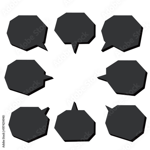 立体感のある影がついた黒色の多角形吹き出しセット