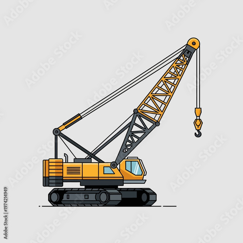 Yellow crawler crane lifting heavy load on construction site, industrial machinery