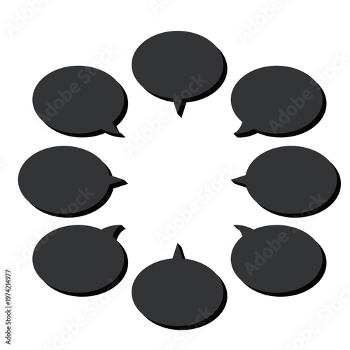 立体感のある影がついた黒色の丸い楕円形吹き出しセット