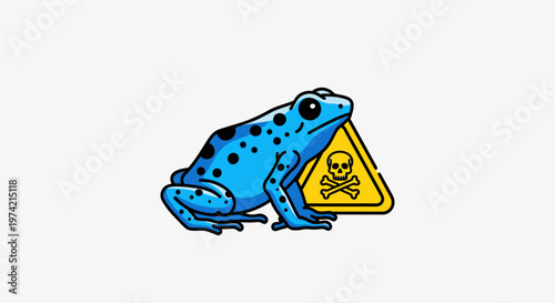 Blue frog with warning sign.