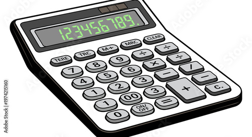 Calculator with green display screen.