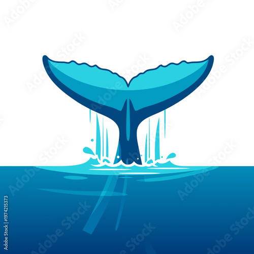 Whale tail breaching and splashing in open ocean surface