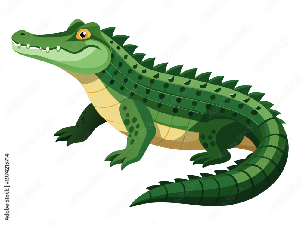 Fototapeta premium Green crocodile standing three quarter view on white background