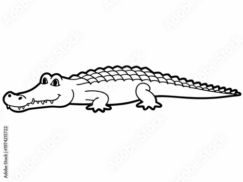 Crocodile side profile lying on white background illustration
