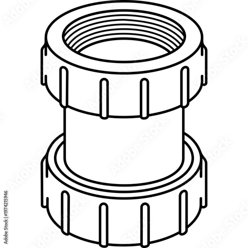 Straight plastic pipe coupling connector for drainage and plumbing waste water systems. Vector outline icon.