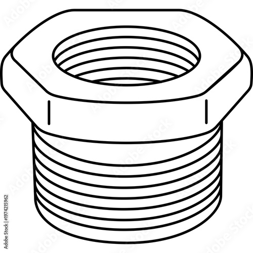 Three-way galvanized iron pipe tee fitting with female threads for plumbing and gas systems. Vector outline icon.