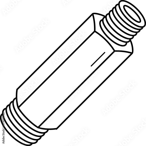 Brass hex nipple pipe extension with male threads for plumbing and water systems. Vector outline icon.