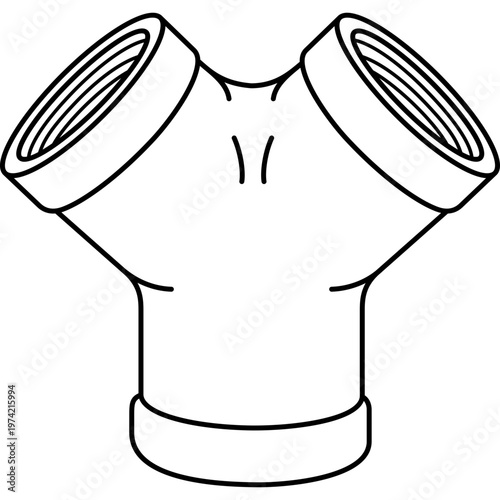 Symmetrical Y-shape pipe fitting with internal threads for plumbing and irrigation systems. Vector outline icon.