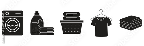 Laundry and Clothing Care Icon Set , Outline Vector illustration.