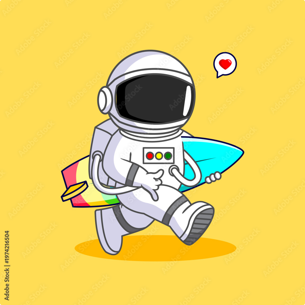 Obraz premium Cute Cartoon Astronaut Running Ready For Surfing in Summer Vector Illustration 