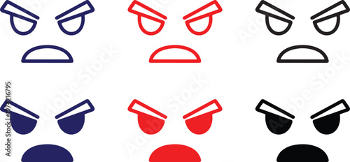 Angry face icon isolated on transparent background. red and blue and black variations.