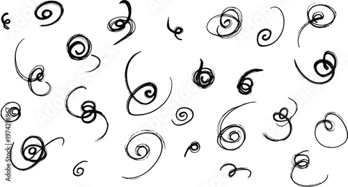 A collection of black swirls on a white background
