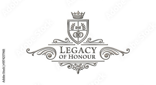 A black and white vector graphic illustration of a crest with the words Legacy of Honour