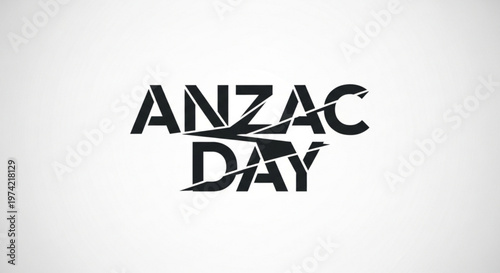 A bold, black vector graphic illustration of the words 'ANZAC DAY' with a stylized, shattered design effect on a white background.