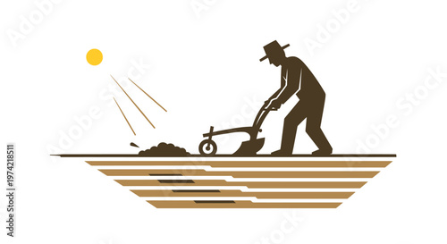 Man working with garden lawn mower.