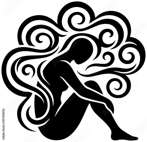 Dynamic woman with flowing hair in a powerful pose
