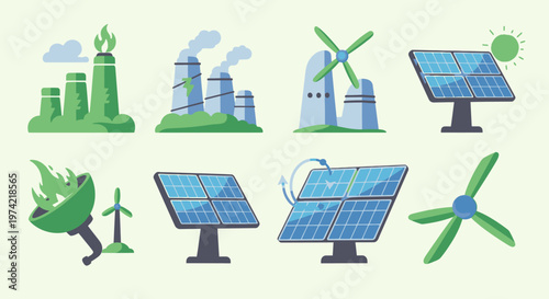 Renewable Energy Icons Solar Panels.