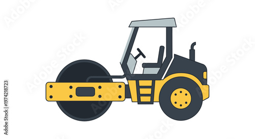 Yellow road roller construction vehicle.