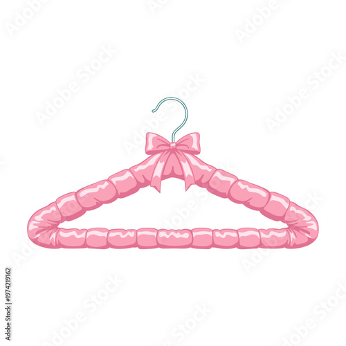 Pink padded hanger with decorative bow, isolated on a white background, showcasing elegant design and soft texture