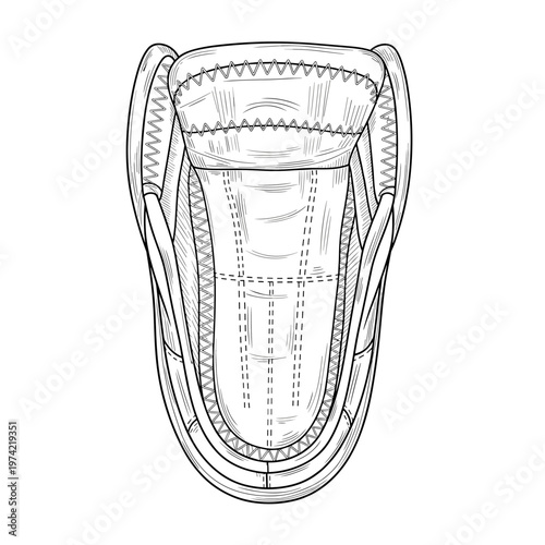 Detailed illustration of a shoe tongue design isolated on a white background, showcasing intricate stitching and pattern details