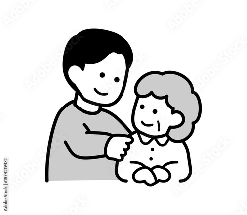 男性介護士が高齢女性を介護するイラスト