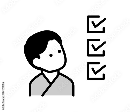 健康診断を受ける男性とチェックリストのイラスト