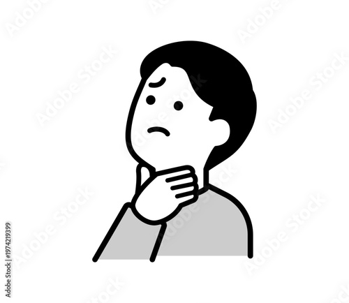 のどの痛みを感じている男性のイラスト