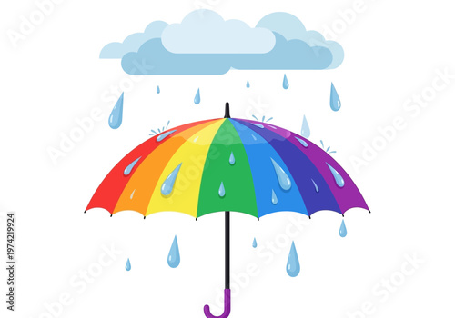 Rainbow umbrella protecting from rain, symbolizing LGBT pride and inclusivity in all weather