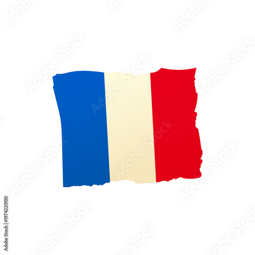 France Flag Vector Illustration with Torn Paper Edges and Distressed Texture