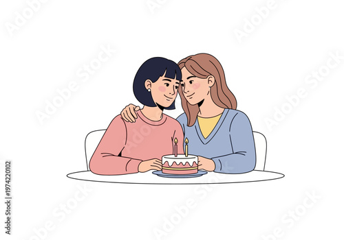 Celebrating love An lgbt couple shares a birthday cake, symbolizing joy and togetherness