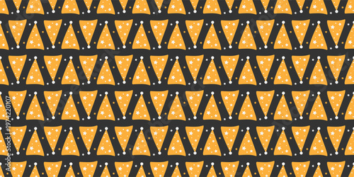 Yellow party hat repeating design for kids holiday decor. Celebration pattern for party